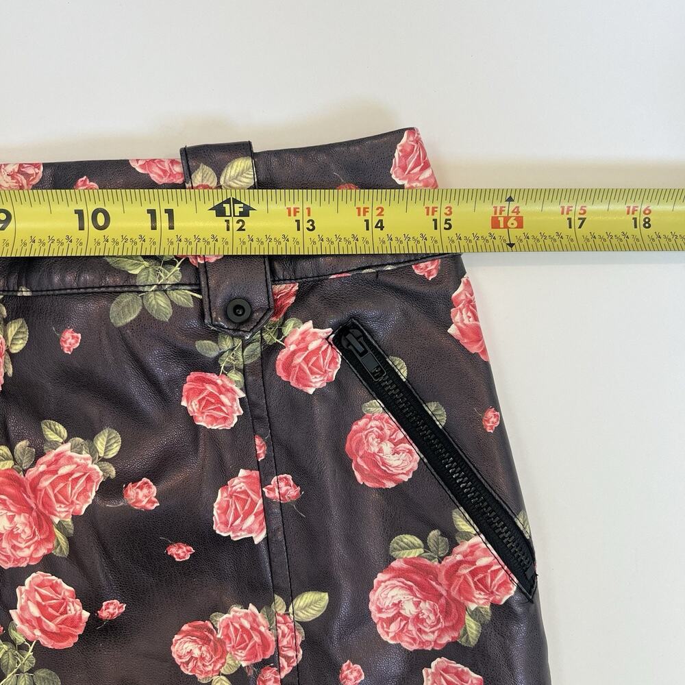 For Love And Lemons Wren Mini Skirt Roses, Faux Leather, Romantic Sexy, SZ M - Picture 9 of 10